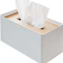 Yamazaki Home Rin Reusable Tissue Box Cover Metal Holder Container Case with Natural Wooden Lid - Steel (One Size, Ash)