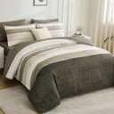 Drucon Comforter Set Queen Size 7 Piece Bed in a Bag Brown Striped Bedding Set Soft Microfiber Comforter and Sheet Set for All Season (Queen, 90"x90")