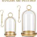 Versatile Metal Candle Holder Set with Handmade Glass Dome,Antique Brass Pillar Candle Stand, 5.2" & 4.1" Wide for Tabletop or Hanging, Industrial & Farmhouse Decor