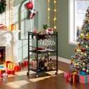 TUTOTAK Bar Cart, Home Bar Serving Cart with 3-Tier Shelf, Drink Cart with Wine Rack, Glass Holder, Rolling bar carts for The Home, Living Room, Brown V1BC01BK035