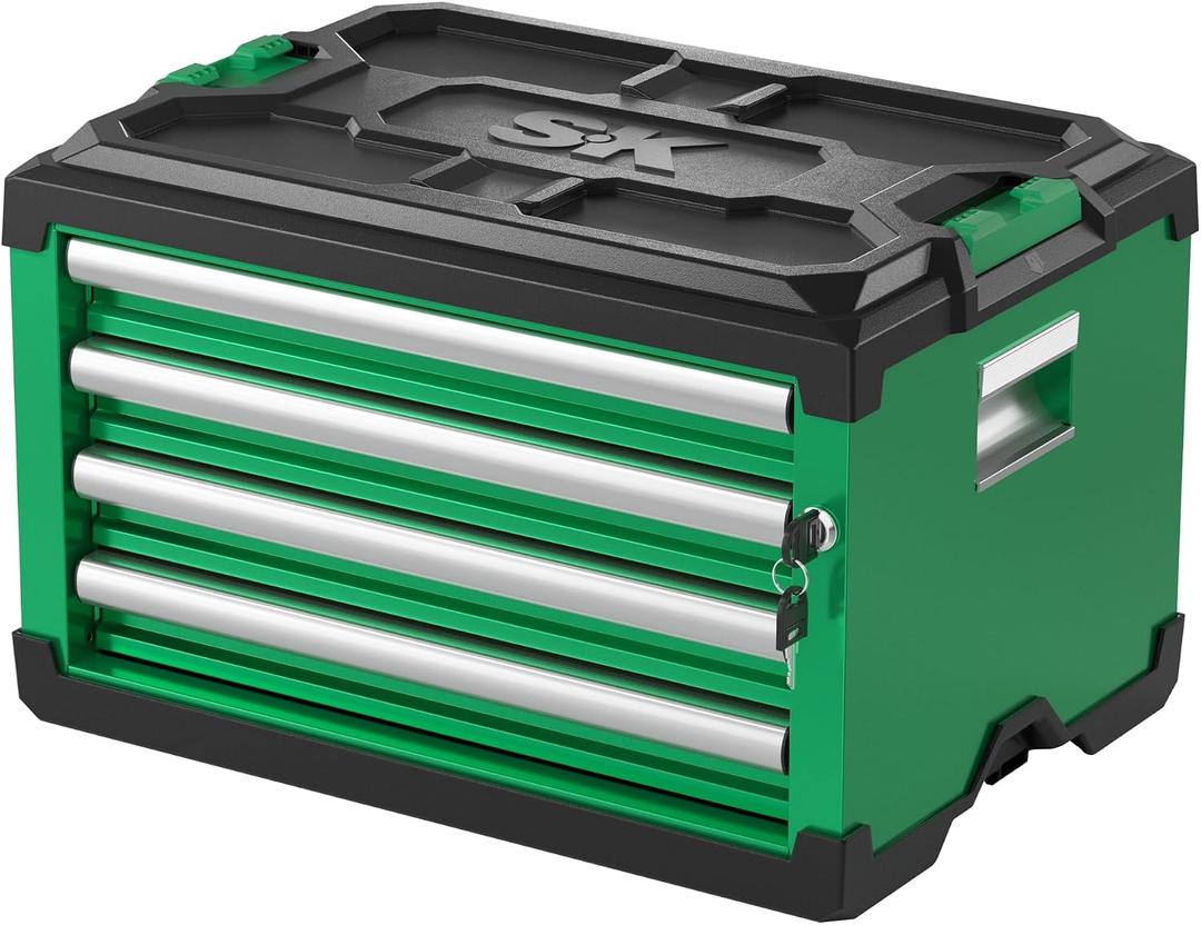 SK Modular Stackable Storage Tool Box, 20.5 Inch, 4-Drawer Steel Box, Magnetic Auto-Lock Mechanism, Holds up to 60 Pounds