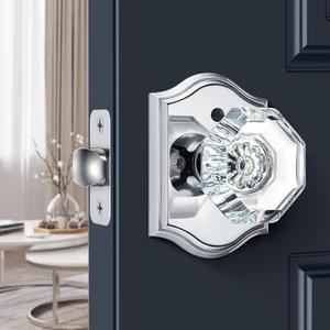 Calzibeno Glass Door Knobs, Privacy Crystal Door Knobs Interior with Lock, Modern Octagon Glass doorknobs Interior for Bedroom Bathroom, Polished Chrome Crystal Door Knob, 1 Pack