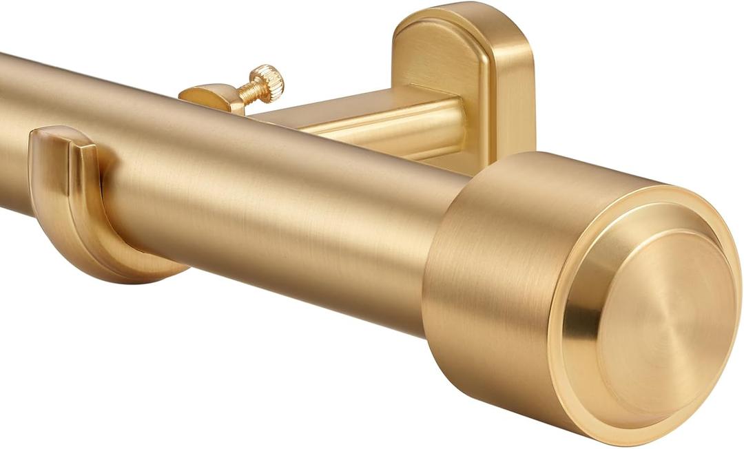 Heavy Duty Curtain Rods, 1 1/8 Inch Diameter Single Curtain Rod 36-72Inch(3-6ft) Extendable Length with End Caps Adjustable Modern Brackets-Warm Gold