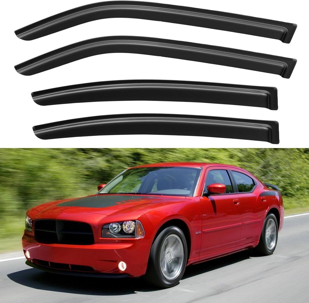 Window Visors Rain Guards for 2006 2007 2008 2009 2010 Dodge Charger, Out-Channel Window Vent Wind Deflectors Visors Shades for 06-10 Charger