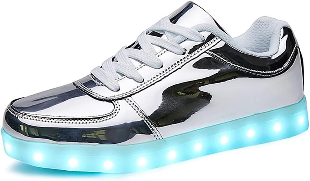 SANYES USB Charging Light Up Shoes Sports LED Shoes Dancing Sneakers (10.5 Women/8.5 Men, Silver)