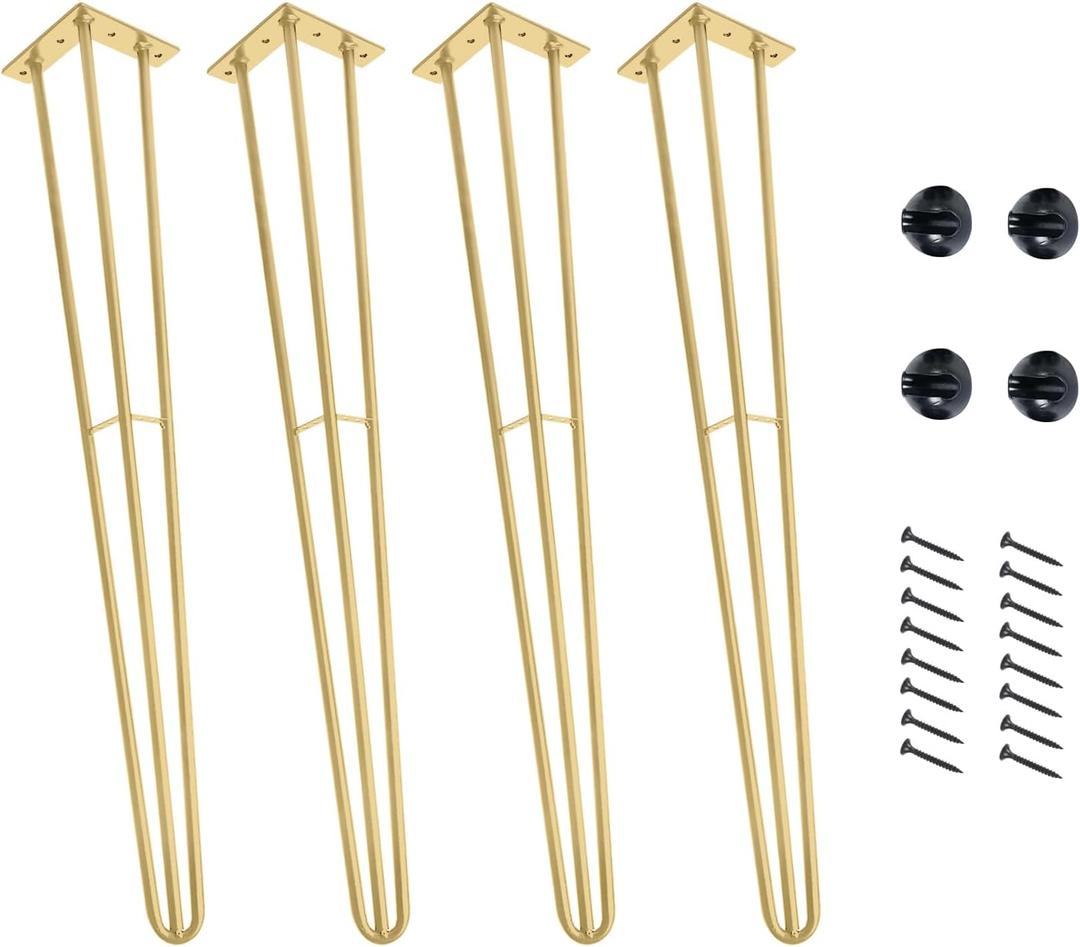 HONG SHENG 36Inch Reinforce Hairpin Table Legs(Golden, 4PCS) Metal Table Legs,1300lbs Mid-Century Style for Coffee Table Legs,Dresser Legs Night Stand Desk BenchDesk