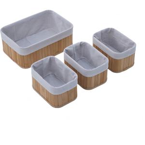4-Pack Bamboo Storage Baskets with Removable Washable Liners  Natural Woven Organizers for Closet, Bathroom, Bedroom & Pantry