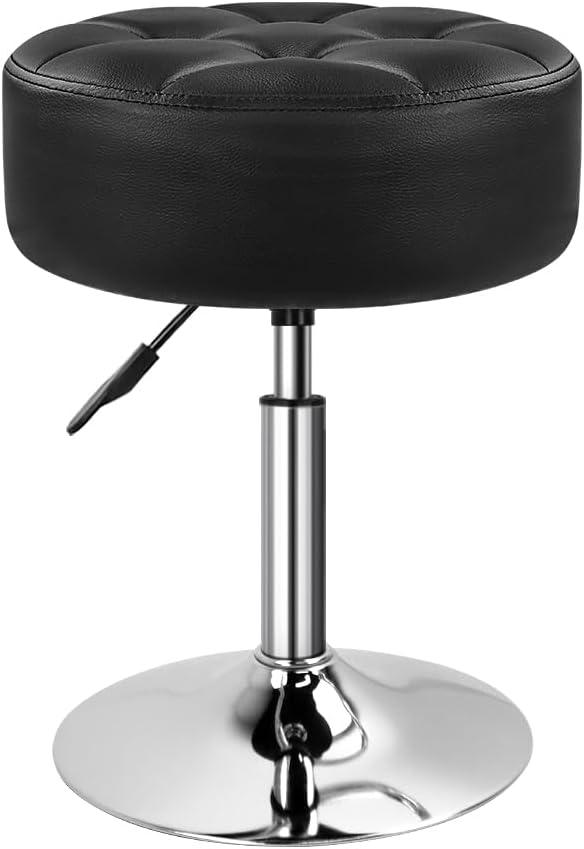 BFTOU Black 4.9-inch Thickened Vanity Stool Round PU Leather Swivel Height Adjustable Makeup Chair Ottoman for Bedroom Living Room SPA Salon Shop Small, 13"D x 13"W x 23.4"H