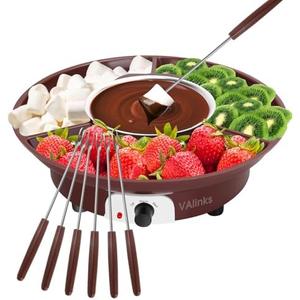 VAlinks Electric Chocolate Melting Pot Chocolate Fondue Pot Set 3-Section Serving Trays with 6pcs Dipping Forks Perfect for Housewarming Christmas Party Gifts (Brown)