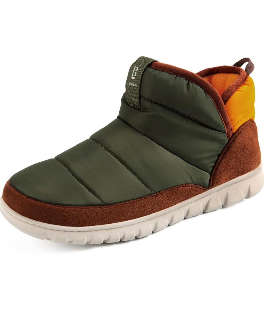 LongBay Mens Bootie Slippers with Memory Foam Indoor Outdoor Warm House Shoes Sport Lounge Camping Boots 44/45
