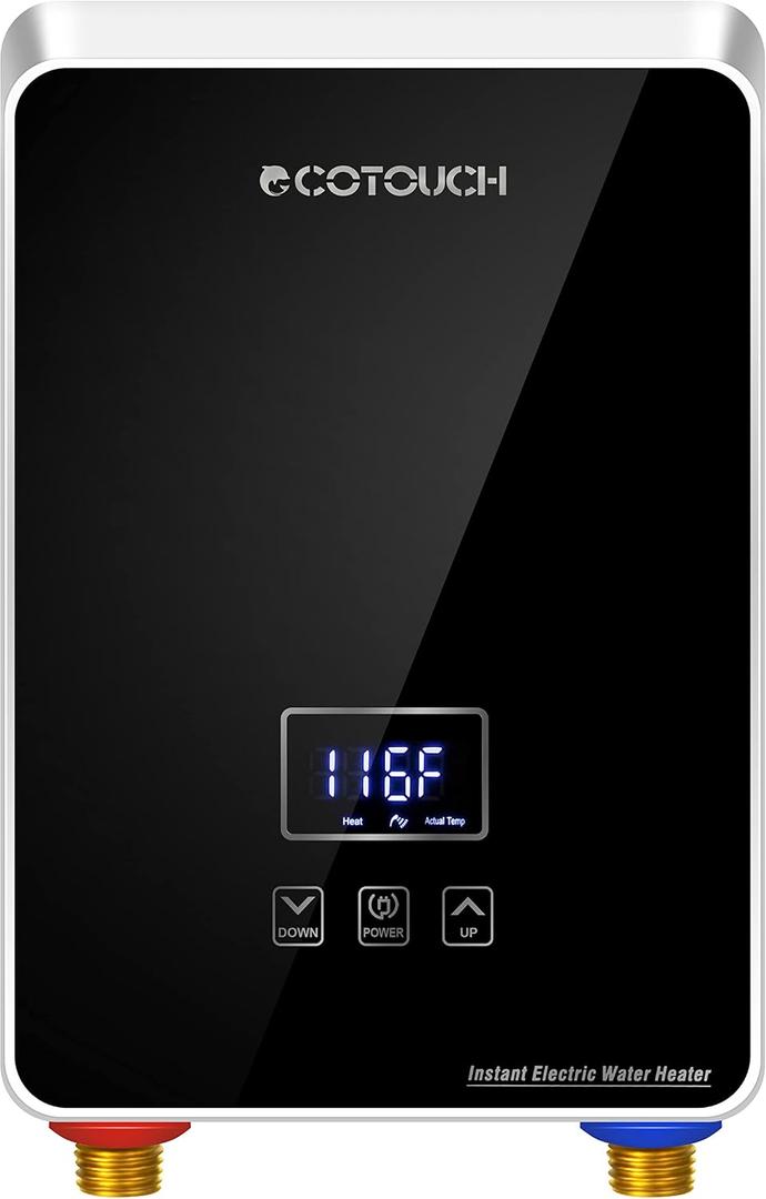 Tankless Water Heater Electric 6.5kW 240V, ECOTOUCH Instant Hot Water Heater On Demand for Sink Faucet, Energy Efficient Point of Use Tankless Water Heater with Self-modulating, ECO65BP Black