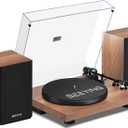 Record Player Vinyl Bluetooth Turntable with 36 Watt Stereo Bookshelf Speakers, Hi-Fi System with Magnetic Cartridge, USB Recording and Auto Stop (Brown)