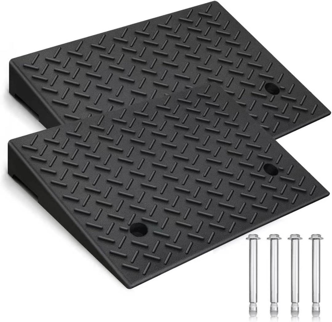 Rubber Curb Ramp,2 Pack,2" Rise Height,for Cars, wheelchairs