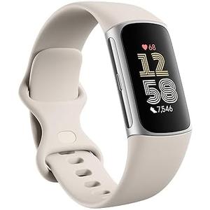 Fitbit Charge 6 Fitness Tracker with Google apps, Heart Rate on Exercise Equipment, 6-Months Premium Membership Included, GPS, Health Tools and More, Porcelain/Silver, One Size (S & L Bands Included)
