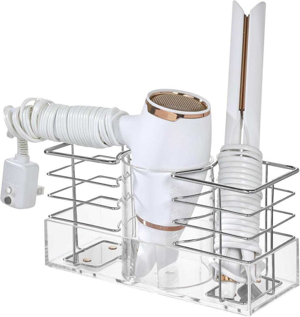 iDesign Countertop or Over-The-Cabinet Clear/Chrome OTC Hair Tool Organizer
