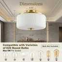 3-Light Gold Flush Mount Ceiling Light, 11.8" Modern Schoolhouse Light Fixtures Ceiling Mount with Ribbed Opal White Glass Shade, Anti-Glare Close to Ceiling Lamp for Bedroom Kitchen Hallway Entryway, 11.8inch Full Flush