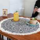 20 inch Round Placemat with Tassels for Dinning Table, Mandala Placemat Washable Heat Resistant Boho Dinning Table Mat for Kitchen Tea Table (02)