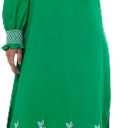 Women's Spring Summer Embroidery Maxi Dress 2026 Long Puff Sleeve Ruffle Collar Button Front Shift Dress (Green, M)