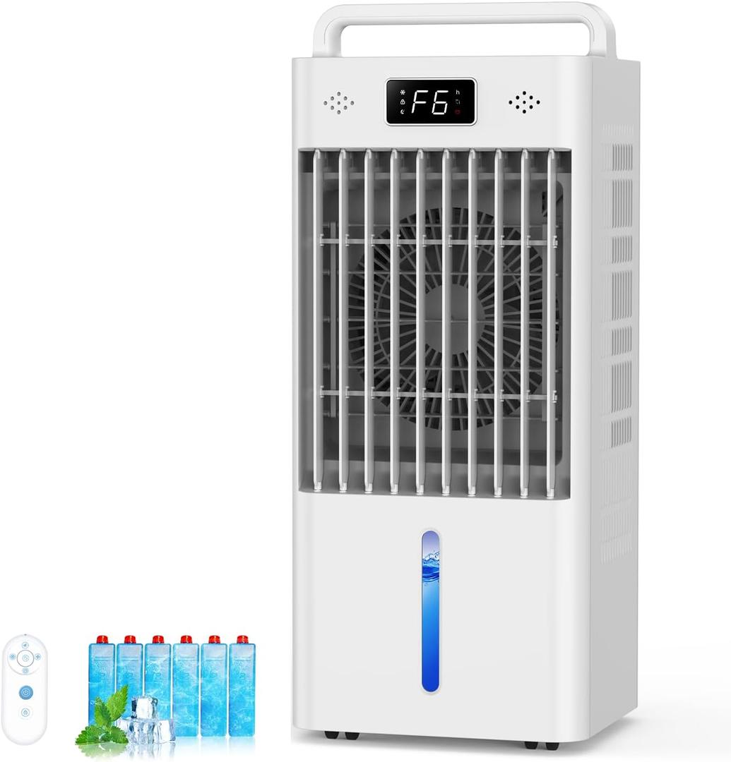 Feculs Portable Windowless Air Conditioners, 3-IN-1 Swamp Cooler, Evaporative Air Cooler, 6 Speeds & 3 Modes, 3-Gal Water Tank for Cooling, 20 FT/S Remote Control, Portable Air Cooler for Indoors, Medium