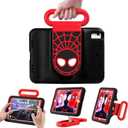 Kids Case for iPad 7th/8th/9th Gen,iPad 10.2 inch 2021/2020/2019 Case with Adjustable Portrait Landscape Stand Handle,Heavy Duty Protective Kids Child Friendly Cover for iPad 10.2 inch. (Black-Red)