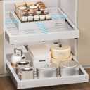 2 Pcs Pull Out Cabinet Organizers, Width (12"-19") and Depth (17"-23") Expandable With 3 Slides, No Drill Slide out Drawers Adhesive Film or Nail Cabinets Without Lip in Kitchen, Bathroom