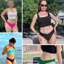 Women Mid Waist Bikini Bottoms - V Cut Front High Cut Cheeky Swim Bottoms | Bathing suit bottoms, Swimsuits, Full lining, Sexy (Black, S)