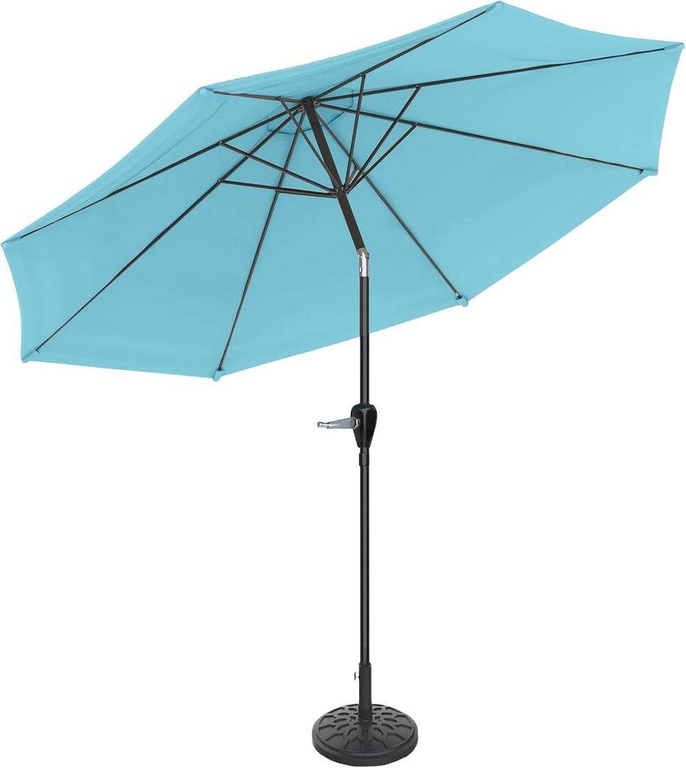 Pure Garden Patio Umbrella with Auto Tilt - 10ft Easy Crank Sun Shade with 19lb Weighted Base for Deck, Outdoor Furniture, or Pool (Blue), Large
