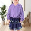 Girls Crop Tops Hoodies Long Sleeve Cute Shirring Tied Design Dancing Fashion Pullover Sweatshirts for 5-14 Years (Purple)