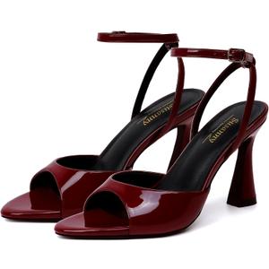 Susanny High Heels for Women Pointed Open Toe Strappy Chunky Block Heels Ankle Strap Stiletto Kitten Heeled Sandals Wedding Bridal Party Prom Sexy Dress Shoes (8, Burgundy)