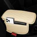 Car Center Console Cover Fit for Volkswagen Atlas Leather Armrest Cover with 2 Storage Bags Waterproof Console Cover Scratch & Wear Resistant(Beige)