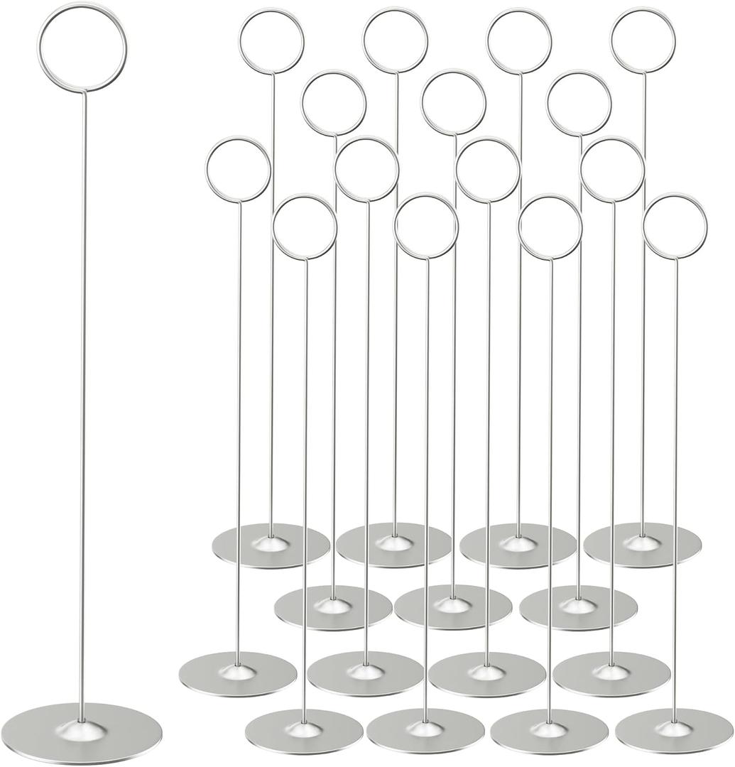 ERYTLLY 16PK Place Card Holders 12 Inch Table Number Holders Table Card Holders Steel Card Holders for Birthdays,Weddings,Photos, Food Signs, Memo Notes, Restaurants (Matte Silver)