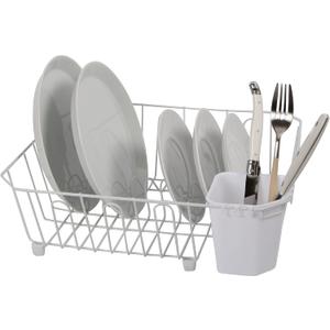 Oggi Compact Dish Drying Rack - White Metal Dish Drainer Rack, Drying Rack Kitchen, Dish Rack, Dish Racks for Kitchen Counter, Durable Coated Metal Kitchen Drying Rack with Cutlery Holder