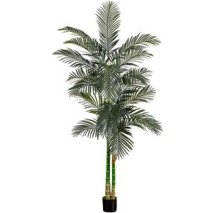 Nearly Natural 8FT Artificial Golden Cane Palm Tree, Fake Palm Tree with Two Realistic Trunks and Lifelike Palm Leaves, Faux Palm Plant for Indoor Home Dcor with Black Nursery Planter