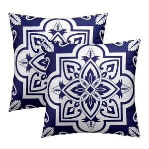 OLUSENMO Navy White Geometric Floral Throw Pillowcases Set of 2 All-Season Soft Pillow Covers with Hidden Zipper,Durable for Sofa Bed Car Decor & Gift 18x18Inch