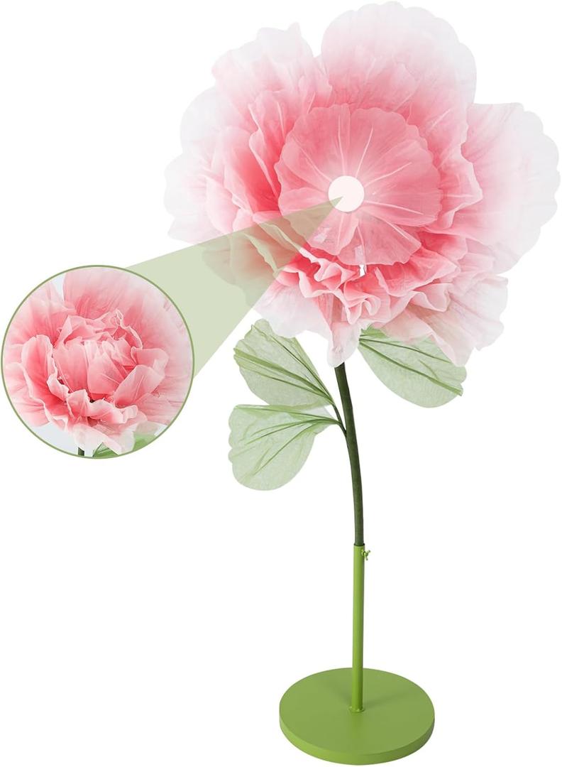 Wedding Giant Electric Artificial Flower: Auto-Open Organza Flower Decorations with Light - Large Floor Stand Blooming Flower Home Decor - Huge Banquet for Birthday Party Display (Pink, 23.62 IN)