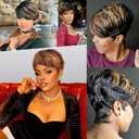 Showreal Pixie Cut Wig Human Hair for Women Highlight Brown Short Straight Wigs 100% Real Human Hair Pixie Cut Wig with Bangs Layered Virgin Hair Glueless Natural Short Wig (9149-1B/30)