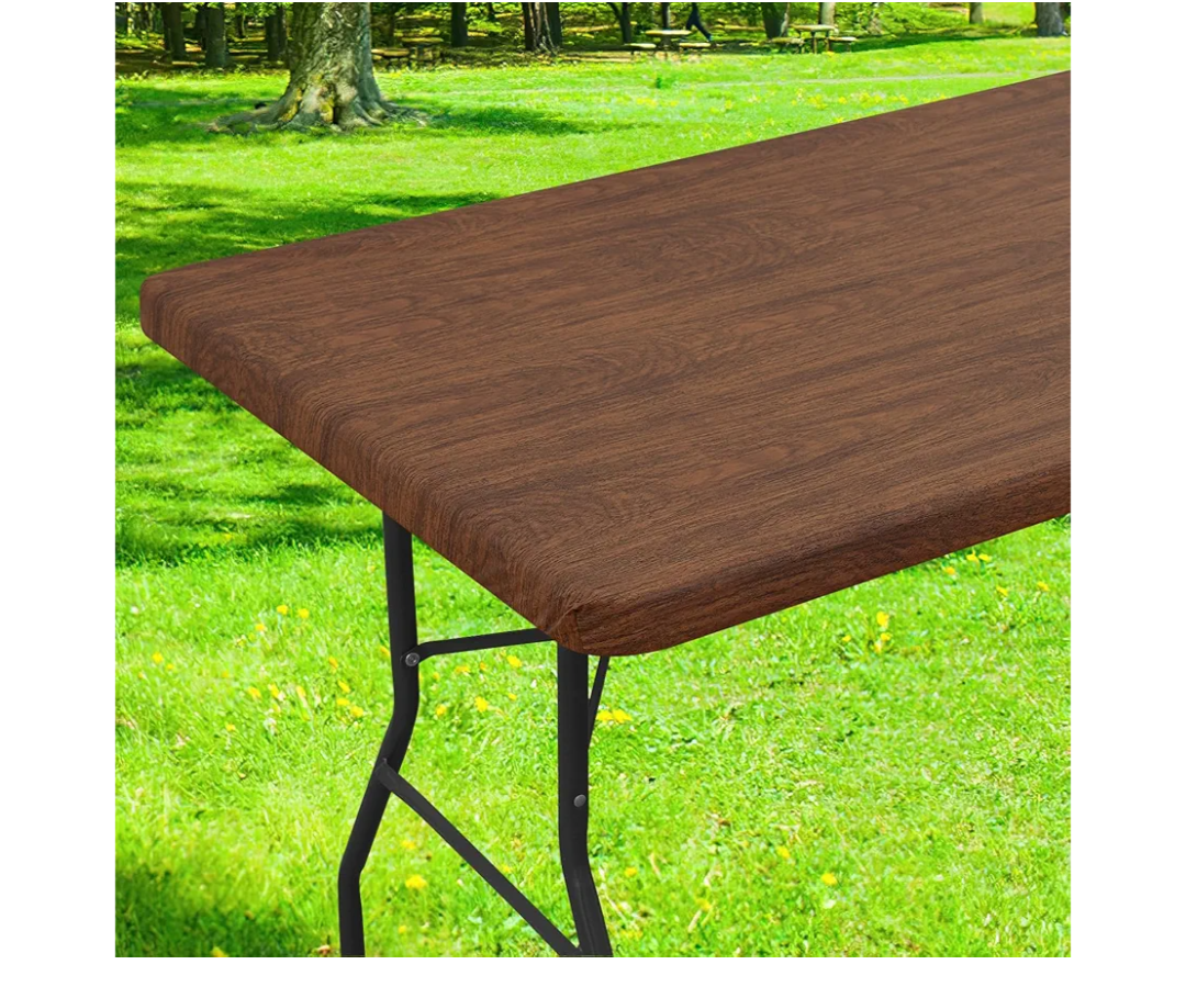 Smiry Rectangle Table Cloth Cover, Waterproof Elastic Fitted Picnic Tablecloth for 4 Foot Tables, Wipeable Flannel Backed Vinyl Tablecloths for Camping, Dining, Outdoor (Brown, 24" x 48")