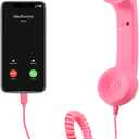 Retro Phone Handset, Cell Phone Receiver with Microphone & Speaker, Type-C Retro Telephone Wired Handsets Style Landline Handle Receiver for Cell Mobile Video Conferences, Calls, Meetings (Pink)