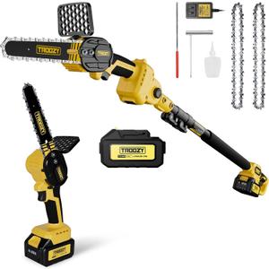 Cordless Pole Saw & Chainsaw 2-in-1, 6" Brushless Motor Tree Trimmer Tree Cutter, Multi-Angle Adjustable for Tree Pruning, Branch Cutting, Lightweight & Portable with Long-Lasting Battery