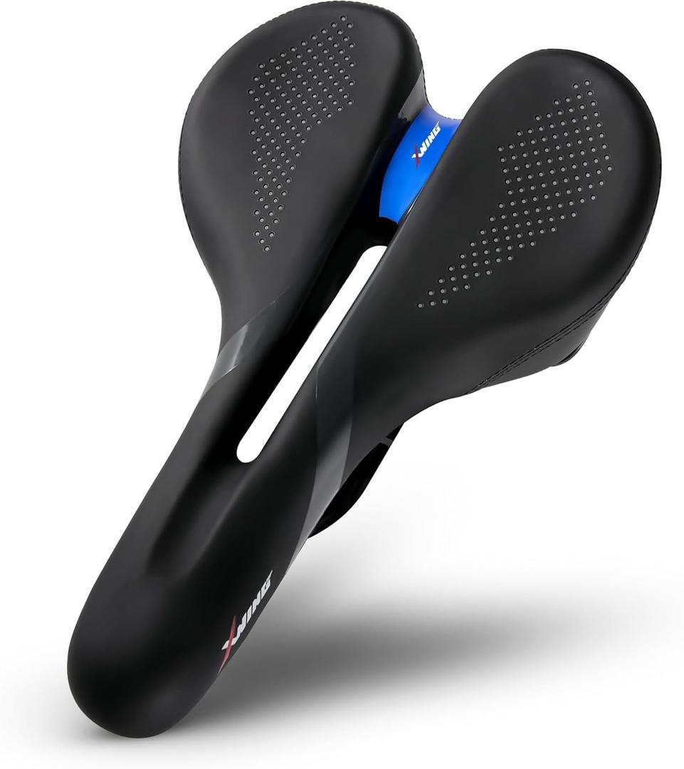X WING Comfort Bike Seat for Men and Women with Innovative 5-Zone-Concept  Winged Bicycle Saddle with Memory Foam  Exercise Bike Seat for City, MTB & Trekking Bikes (Blue)