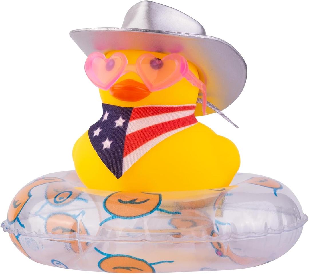 Yellow Duck Car Ornaments Rubber Duck Car Dashboard Decorations with Mini Cowboy Hat Scarf Sunglasses Swim Ring Necklace for Car Dashboard Decoration(Q23)