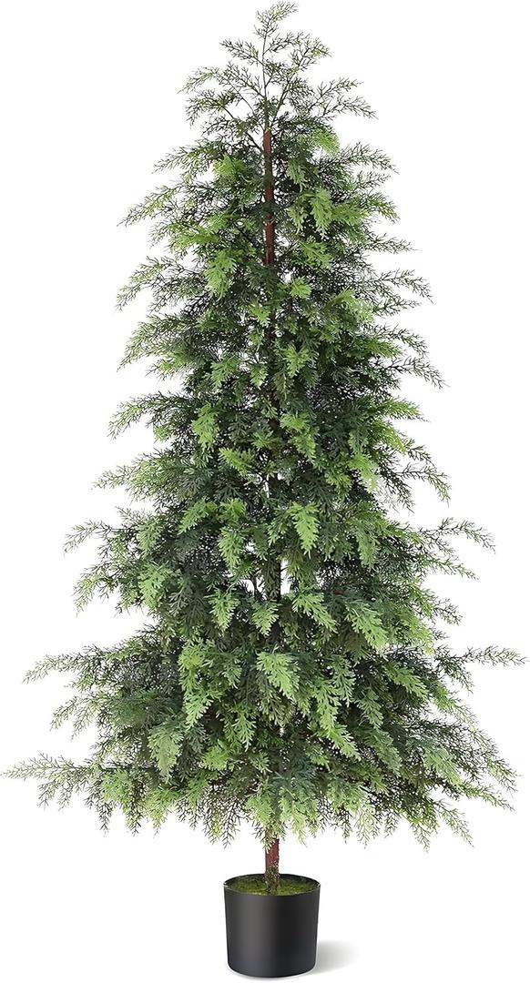 Christmas Tree,5FT Artificial Cedar Trees Topiary for Front Porch Decor,Fake Pine Shrubs Potted Plants Faux Bushes Cypress UV Resistant for Outdoor Indoor Door Offices Farmhouse Home Decor