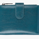 GAEKEAO Small Wallets for Women Leather RFID Blocking Bifold Zipper Pocket Wallet Card Case Purse with ID Window, Type 1 Wax Peacock Blue, 8819-KQL