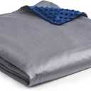 YnM Exclusive Cooling Rayon & Cozy Velvet Dual-Sided Cover for Weighted Blanket (48''x72'') - Blue Grey