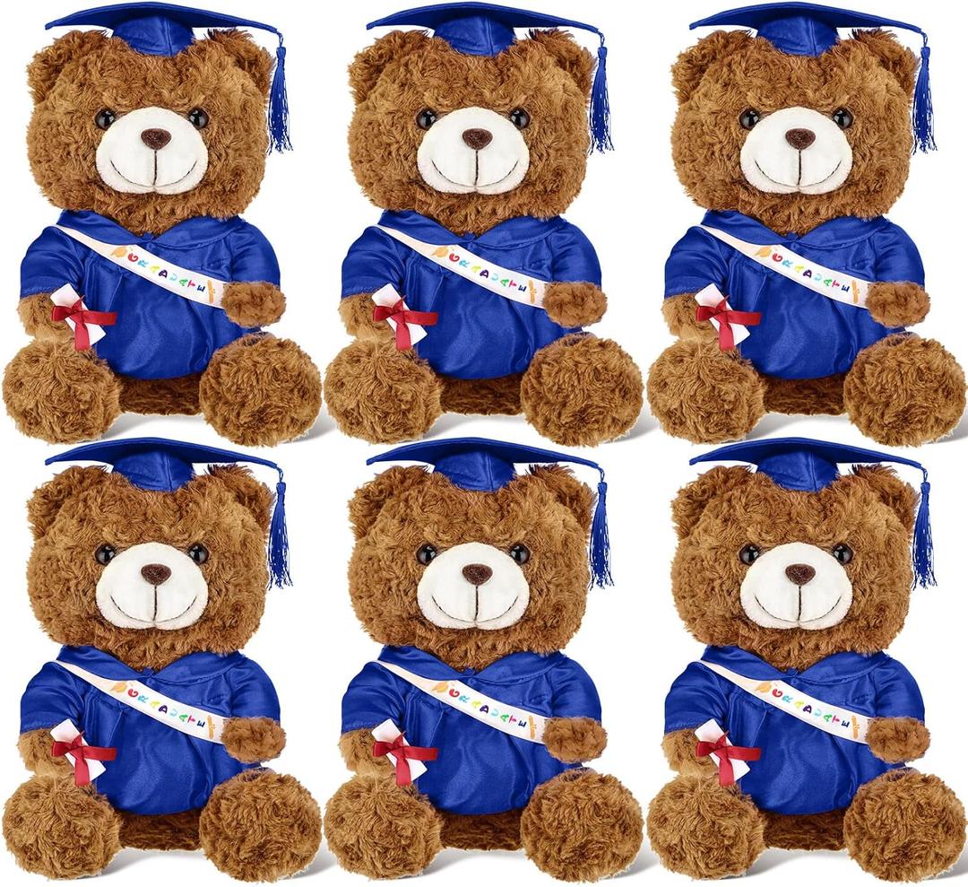 Sotiff 6 Pcs Class of 2025 Graduation Bears Bulk 9 Inches Graduation Plush Stuffed Animal Graduation Gifts Stuffed Bear Dolls with Graduation Gown Sash Diploma Cap Tassel for Graduation Party(Blue)