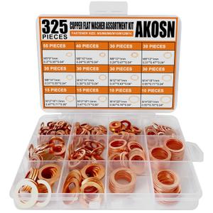 325 PCS, 10 Sizes, Premium Copper Metric Sealing Crush Washers Assortment Kit, Upgraded Flat Ring Oil Drain Plug Crush Washer Gasket Seal Assortment Set, Banjo Bolt Washer for Automotive, Motorcycles