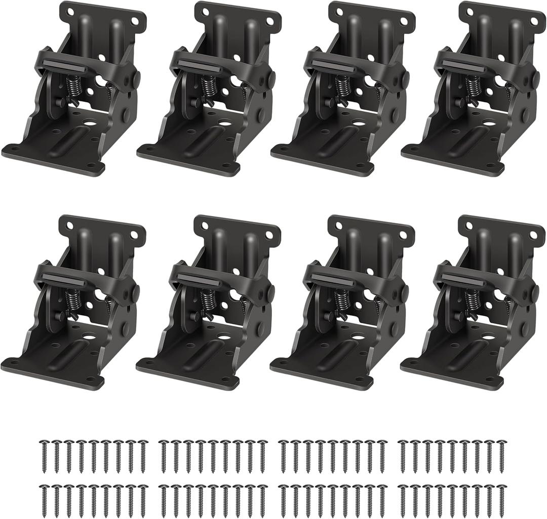 8 Pack Folding Brackets, Self-Lock Hinge with Screws for Folding Table Legs, Lock Extension Support Bracket Bed Legs, Black
