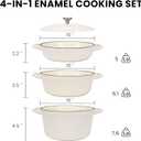 Hisencn Enameled Cast Iron Set,5-Piece 10-Inch Stackable Pots and Pans
Dutch Oven, Skillet, Grill Pan & 2 Universal Lids, Space-Saving Cookware with Protective Spacers, White
