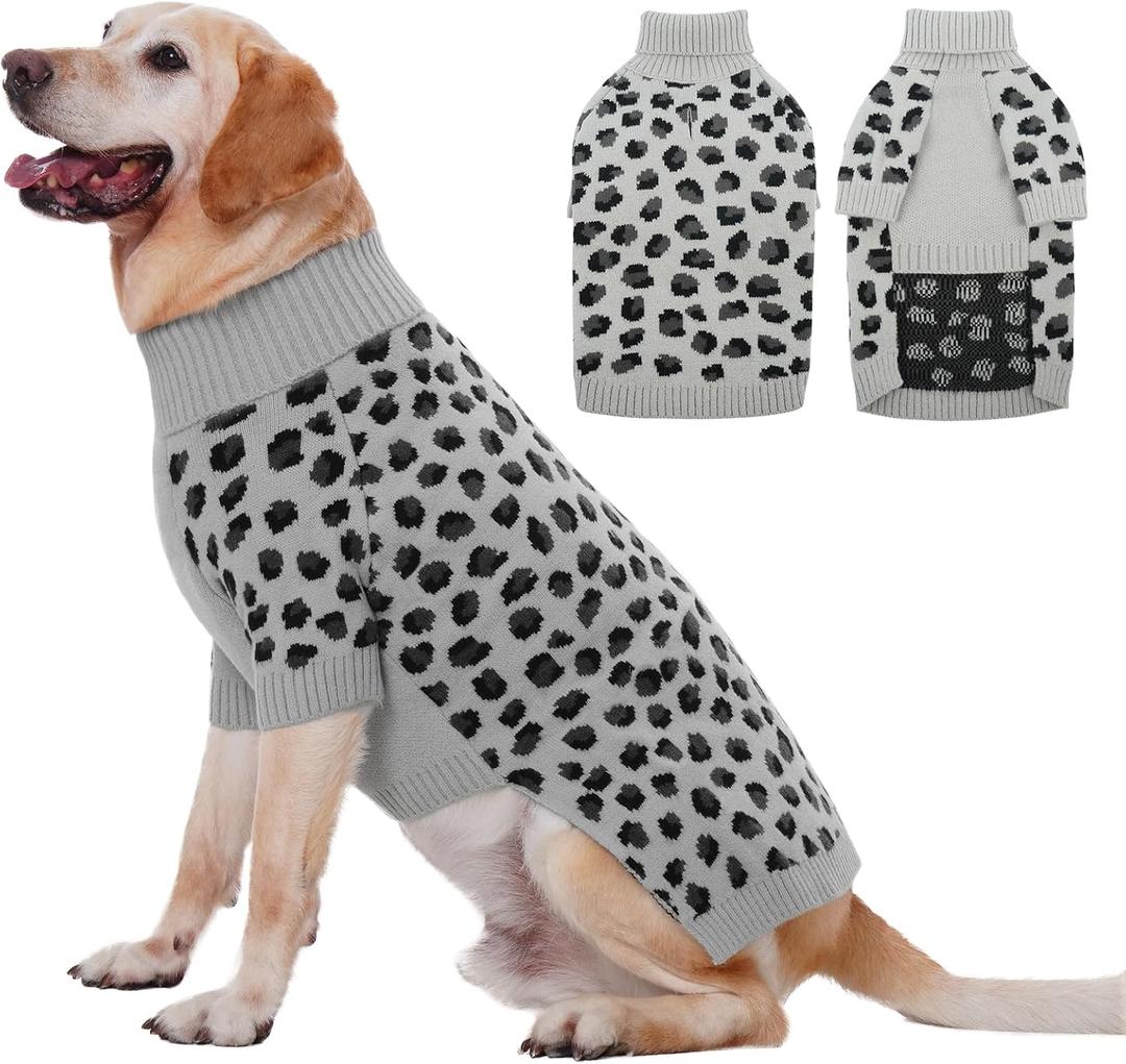ROZKITCH Dog Winter Sweater for Dogs, Cozy Turtleneck Knit, Warm Clothes for Rottweilers Poodles and Pit Bulls Grey 3XL (3XL(Back:23.6";Chest: 31"))
