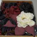 Ling's moment Fake Flowers Box, Faux Artificial Greenery Stems Foam Roses Dahlia Silk Maple Leaf Fabric Flower for Centerpieces Bouquet Wedding Vase Floral Decorations, Burgundy & Black, Mini Combo